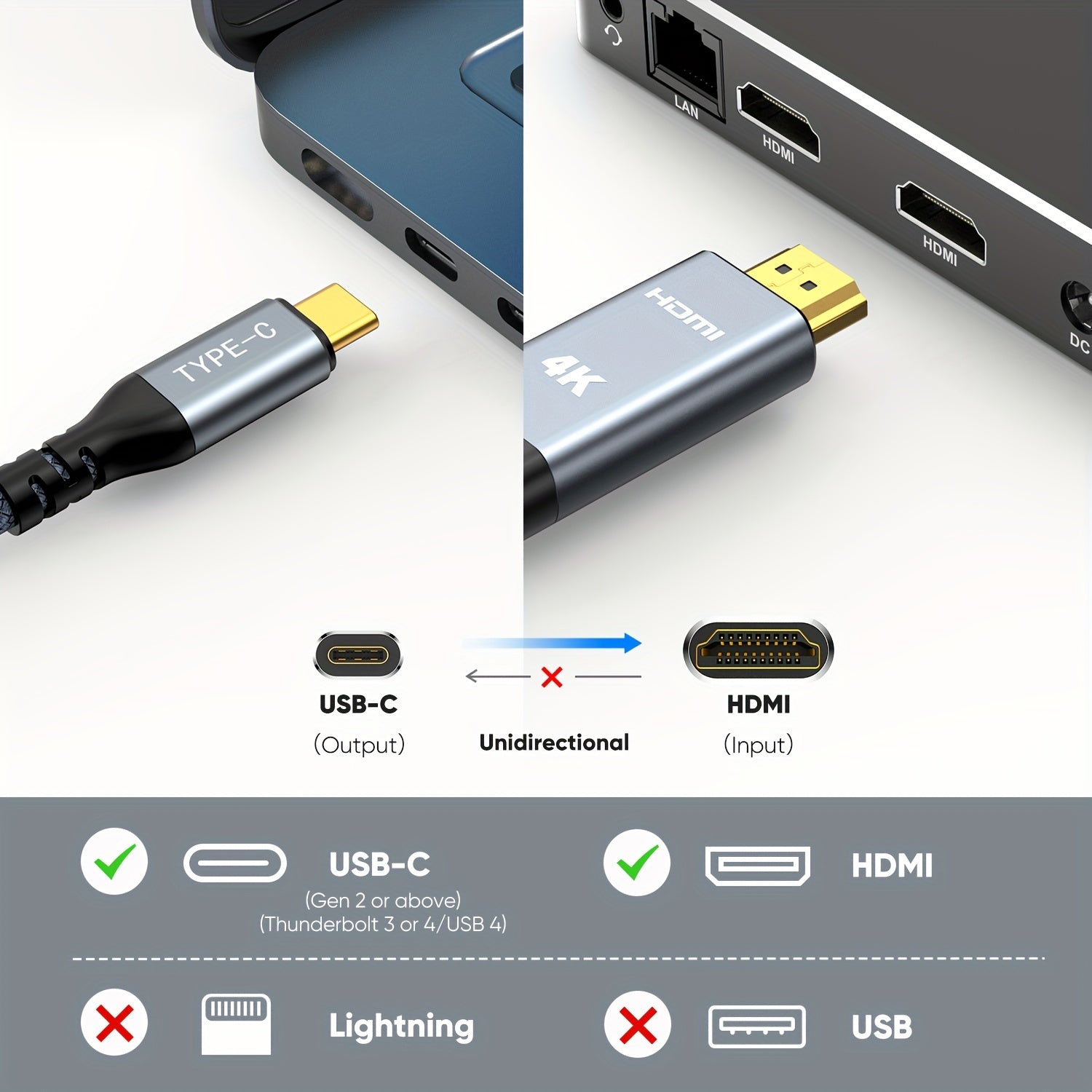 4K USB C to HDMI Cable for MacBook iPad Samsung Galaxy Surface Dell HP 3.05m