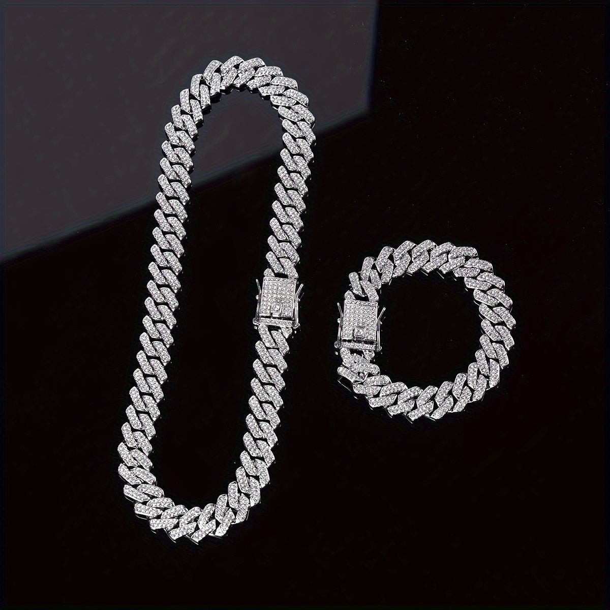 Set of 2 Punk Style Chain Necklace and Bracelet Unisex Jewelry for Men Women