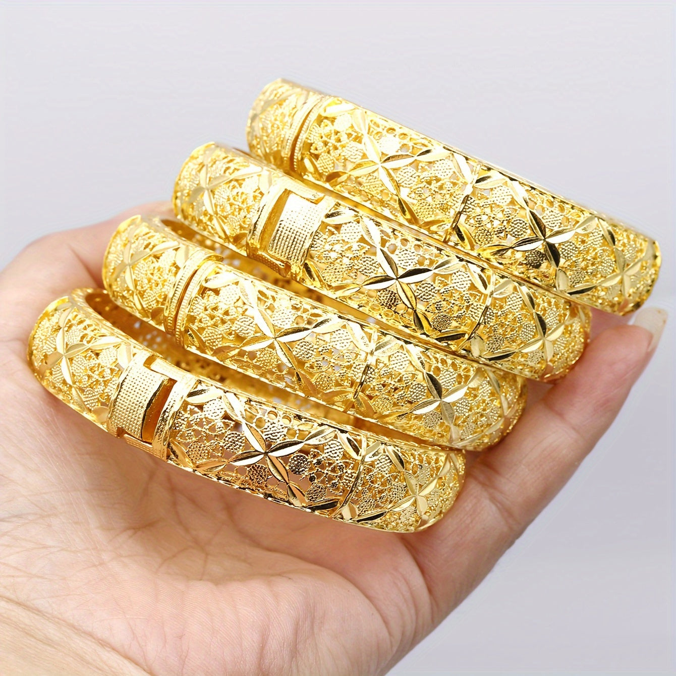 Ethnic Style Open Bangle Wedding Bracelet with Middle Eastern Designs for Brides