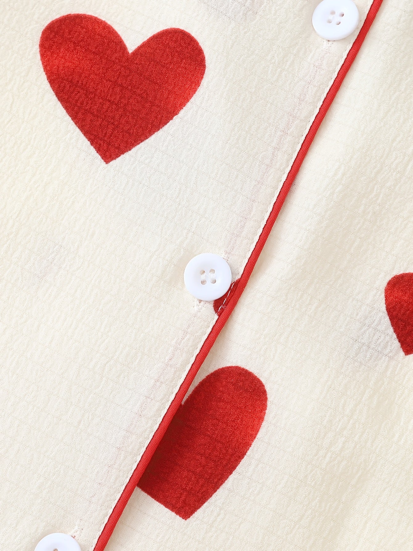 Women's Red Heart Print Pajama Set with Long Sleeves and Lapel Collar