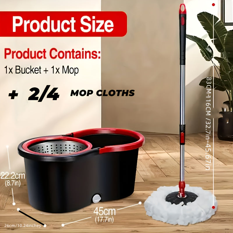 Black Compact 360° Rotating Mop and Bucket Kit with Microfiber Heads