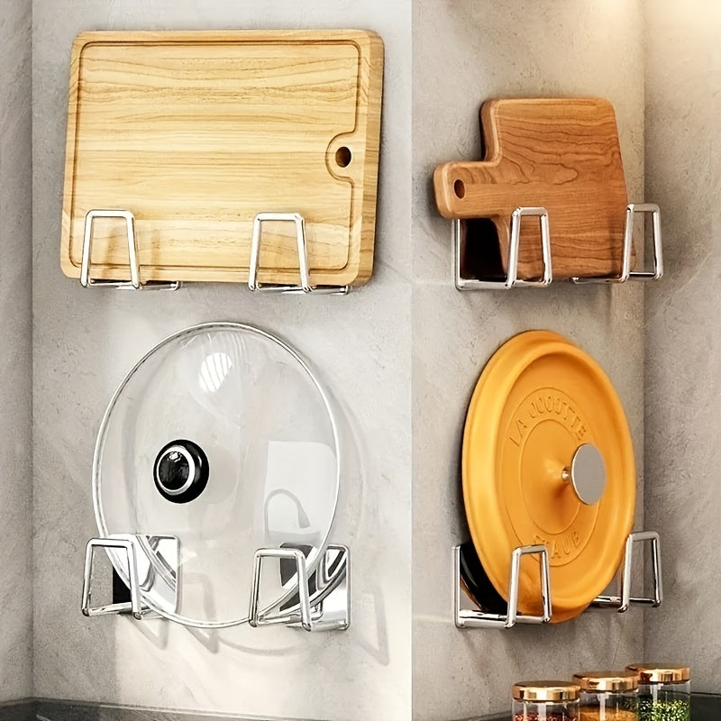 Set of 4 Stainless Steel Wall Mounted Organizers with Hooks and Sink Drain Rack