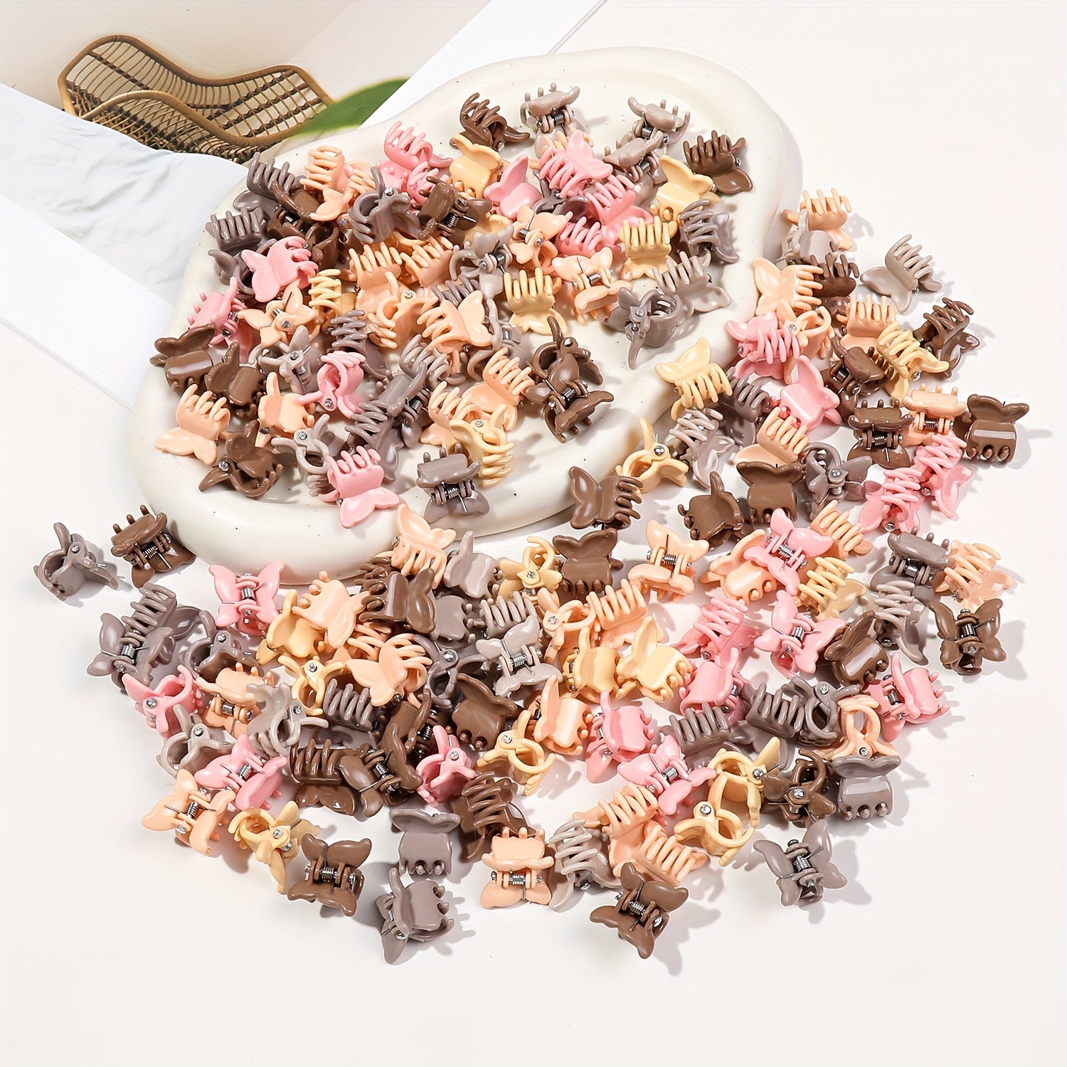 Set of 100 Plastic Flower and Butterfly Hair Clips for Teens and Adults