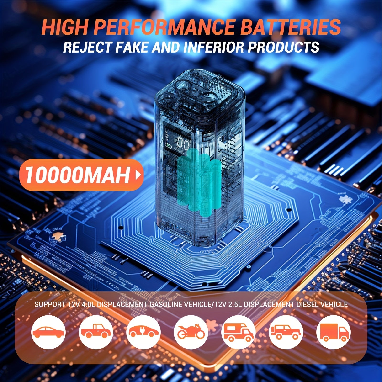 Portable 12V Air Compressor and Jump Starter with 10000mAh Power Bank