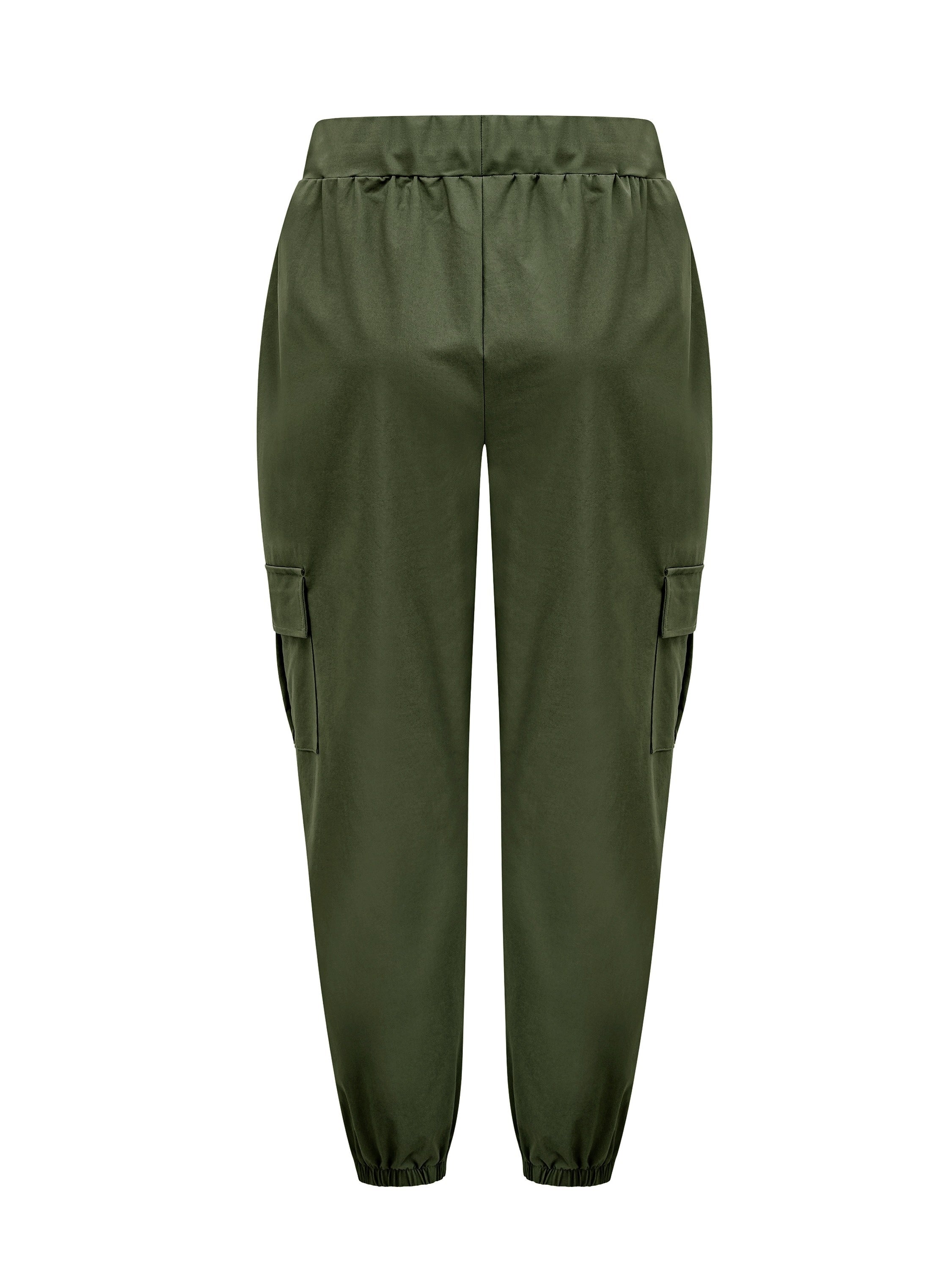 Pantalones cargo de talla grande para mujer en color verde oliva, casuales, con cinturilla ajustable, para todas las estaciones