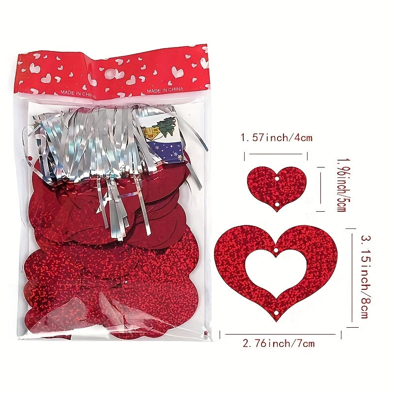 Valentine's Day Hanging Heart Decorations Red Silk Strings for DIY Party Decor