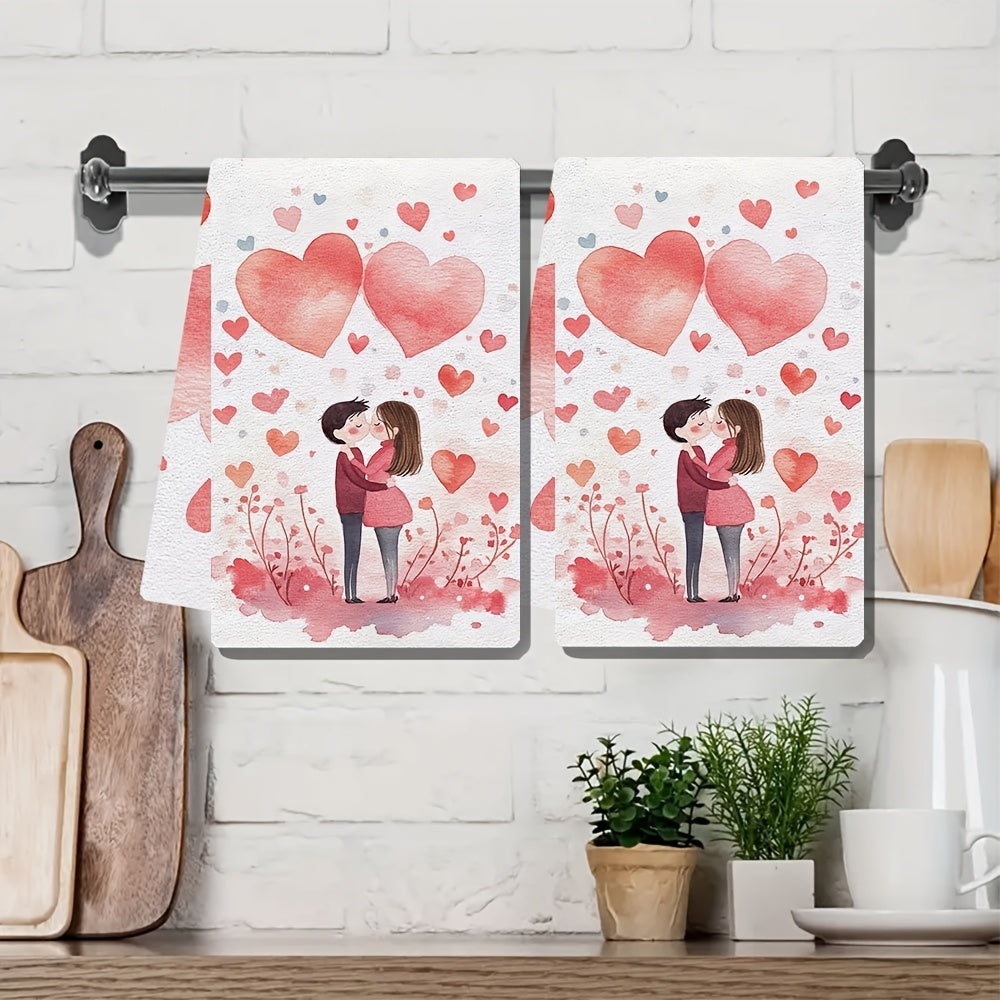 Juego de 2 toallas de cocina para San Valentín Abrazo romántico 40x60cm de alta absorción