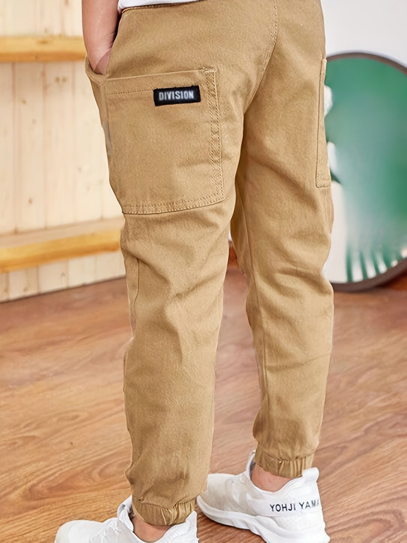 Kids Boys Slim Fit Khaki Cargo Pants Cotton Blend Elastic Waist Casual All-Season