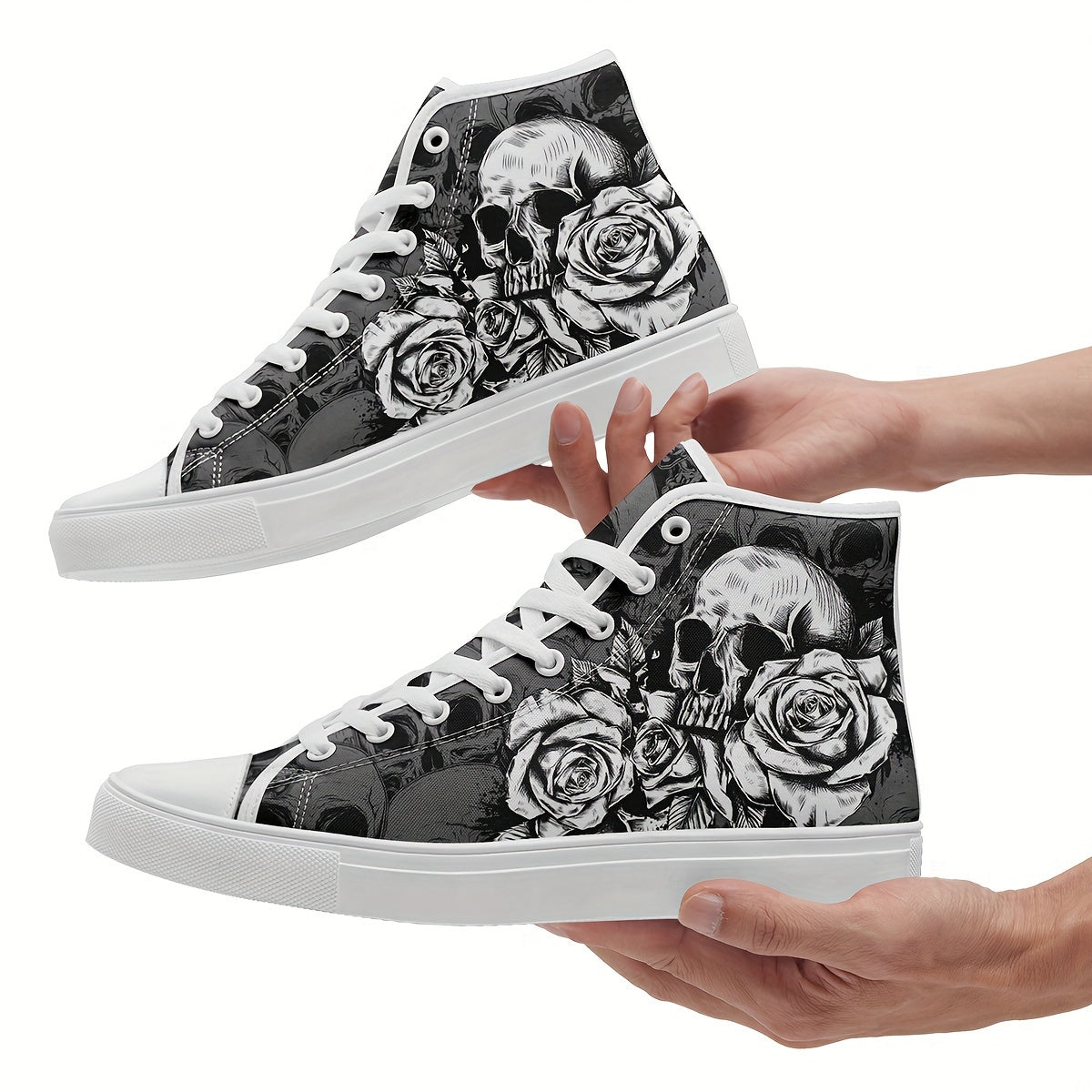 Skull and Rose High-Top Canvas Shoes Breathable Durable Outdoor Casual Sneakers