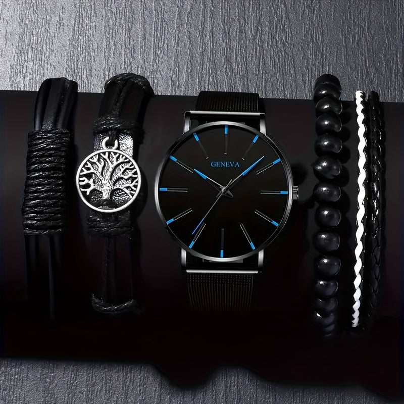 Men Women Business Sports Quartz Watches Set with Tree of Life Bracelets