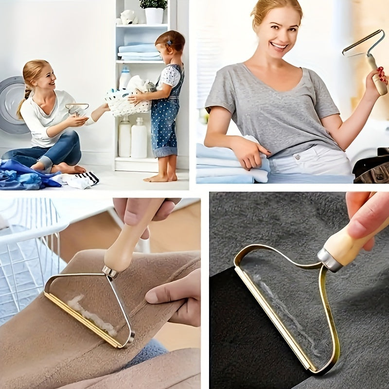 Portable Fabric Lint Remover with Wooden Handle for Pet Hair and Sweaters