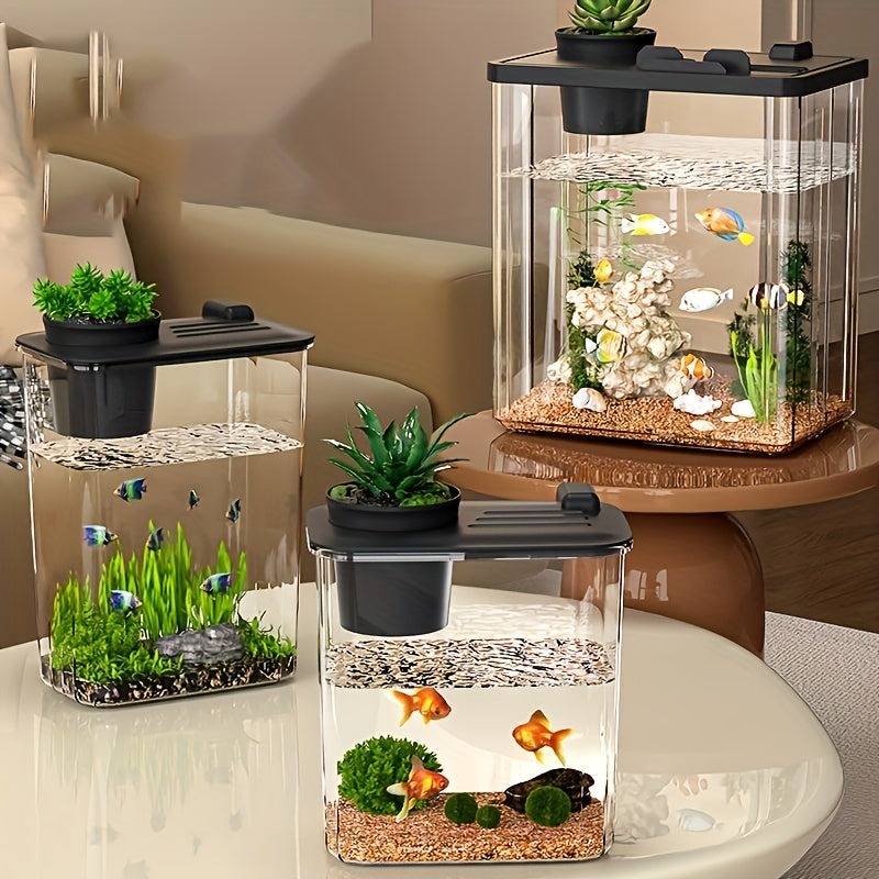 Desktop Aquarium for Goldfish Small Pets Acrylic Rectangular Office Decor