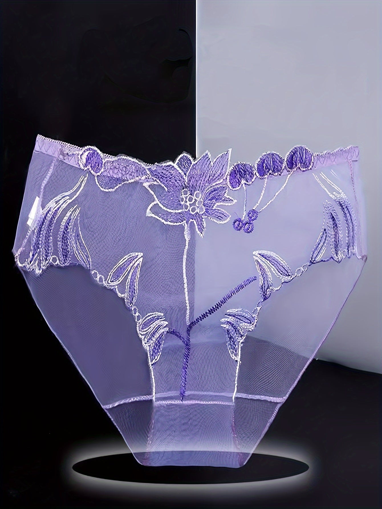 4 ta gullar bilan tikilgan mesh thong to'plami, ayollar uchun past ko'tarilgan yarim shaffof ichki kiyim.