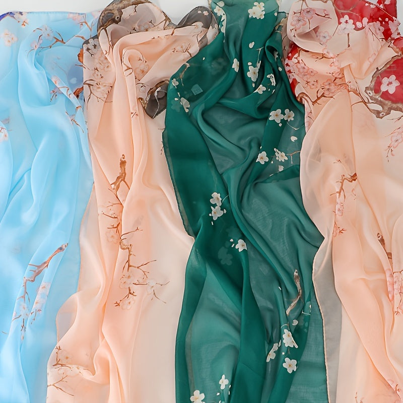 Bohemian Style Floral Polyester Scarf Long Shawl for Casual Beach Sun Protection