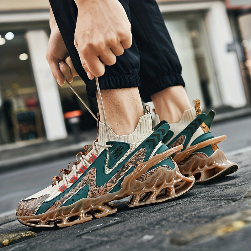 Men's Sneakers with Chinese Landscape Design Lace-Up Casual Shoes for Outdoor Walks