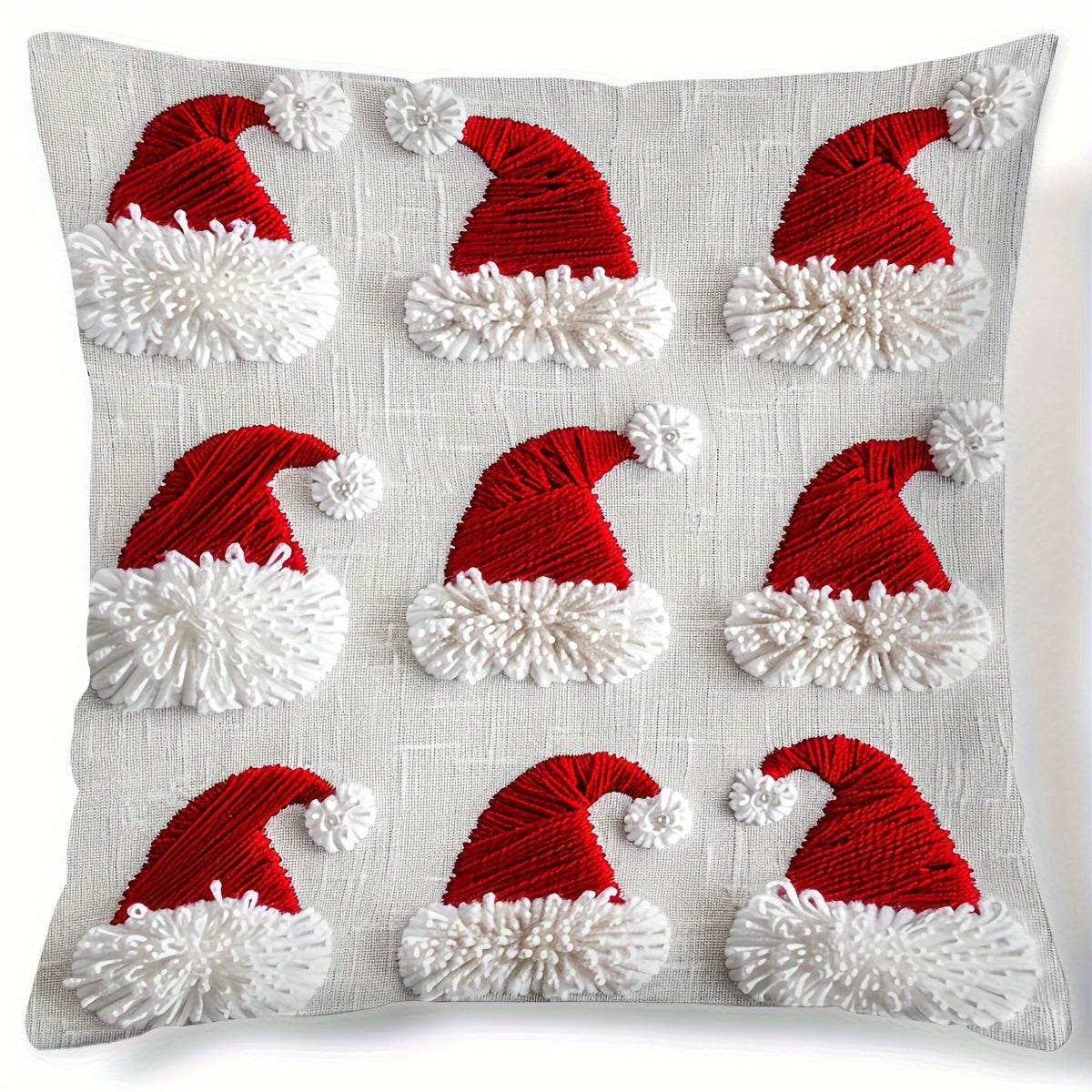 Christmas Santa Hat Throw Cushion Cover 44.96x44.96 cm Polyester Zipper Closure Single Sided