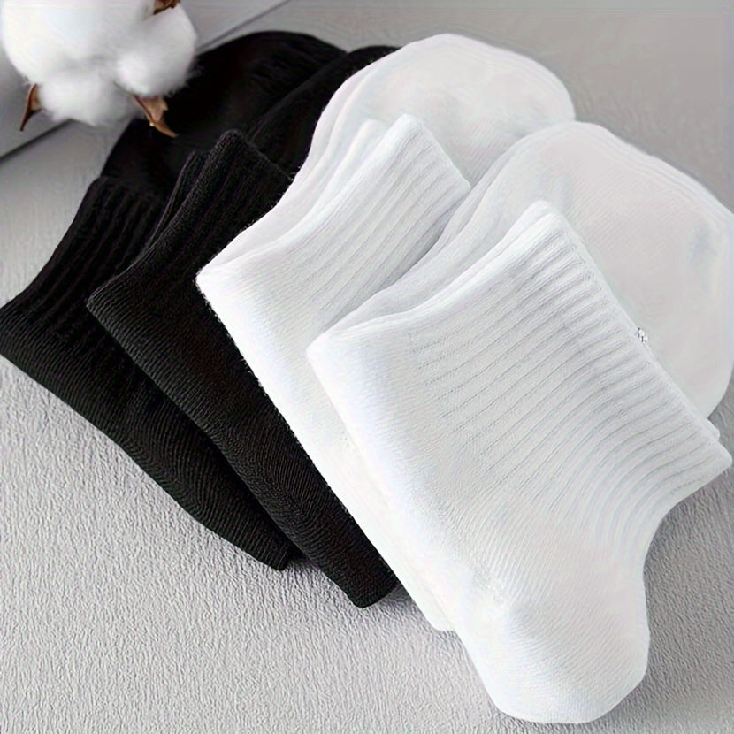 Unisex Ankle Socks 5-Pack Black White Breathable Cotton Blend Moisture-Wicking