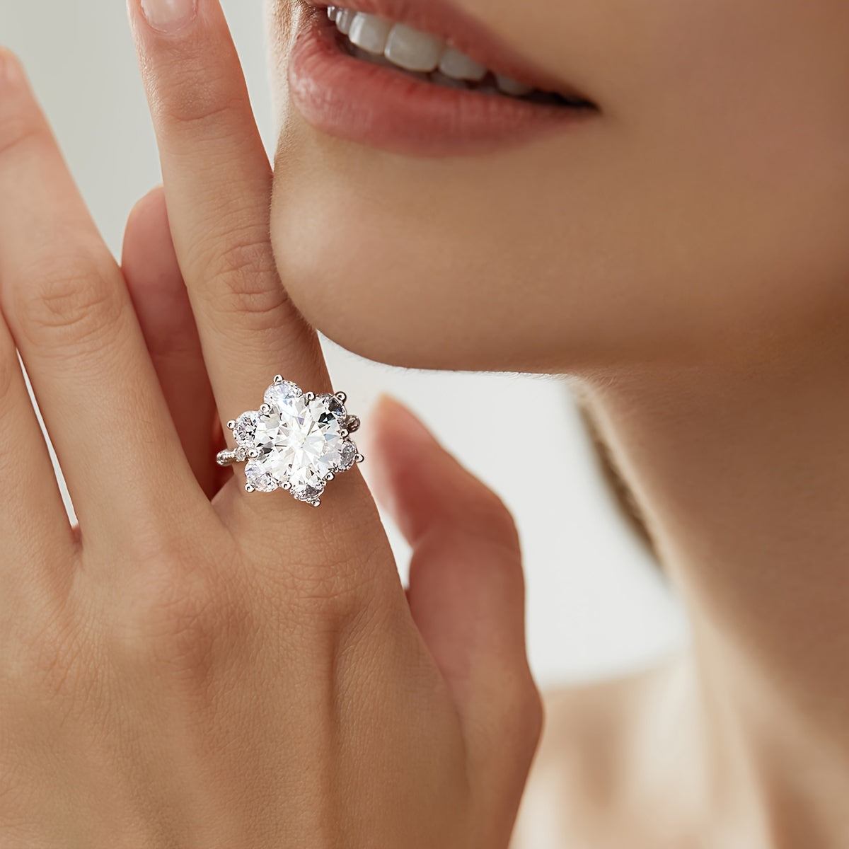 Sterling Silver 1ct Moissanite Halo Ring Wedding Band Engagement Jewelry