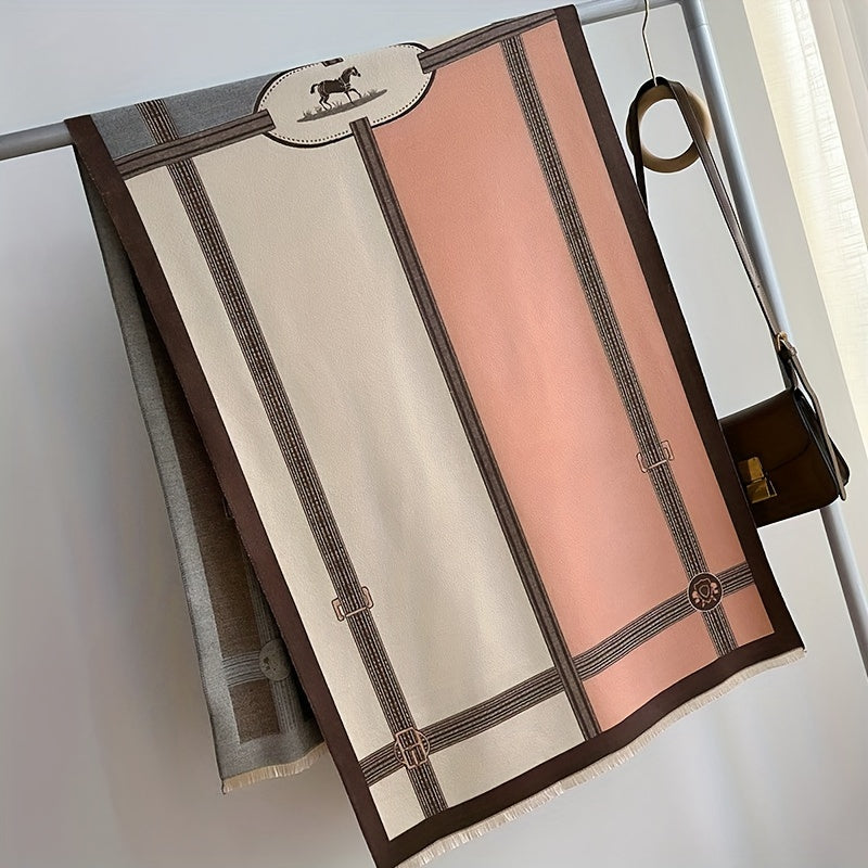 Unisex Autumn Winter Imitation Cashmere Belt and Horse Jacquard Scarf Warm Thick Inelastic