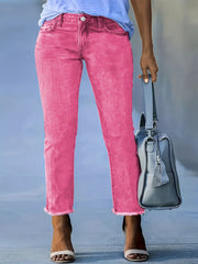 Plus Size Y2K High Waisted Straight Leg Jeans Vintage Wash Stretch Denim Rose Pink