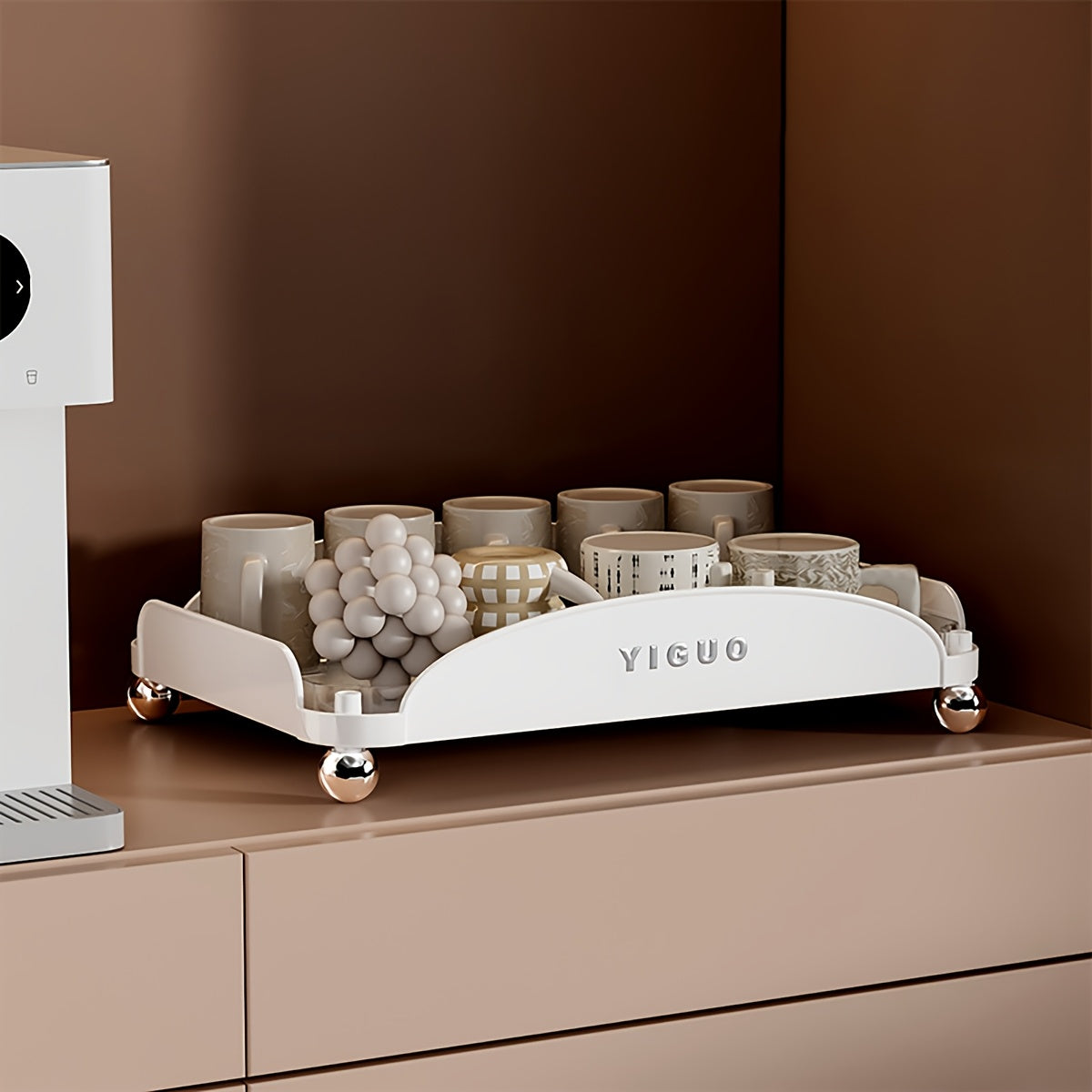 YIGUO Qopqoqsiz Ikki Qavatli Oshxona Tashkiliy Raqami - Chashkalar, Kofe Qoplari, Kofe Podlari uchun - Ochiq Saqlash Dizayni, Ko'p Maqsadli, Assembling Kerak Emas, Stol va Sirt Ko'rsatish Polka Kiritilgan