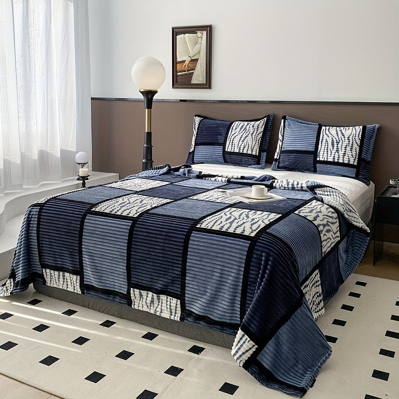 Manta de terciopelo impresa geométrica para cama, sofá, camping, aire acondicionado, todas las estaciones