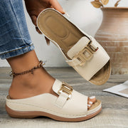 Women's Bohemian Synthetic Peep-Toe Flat Casual Beach Shoes White Brown