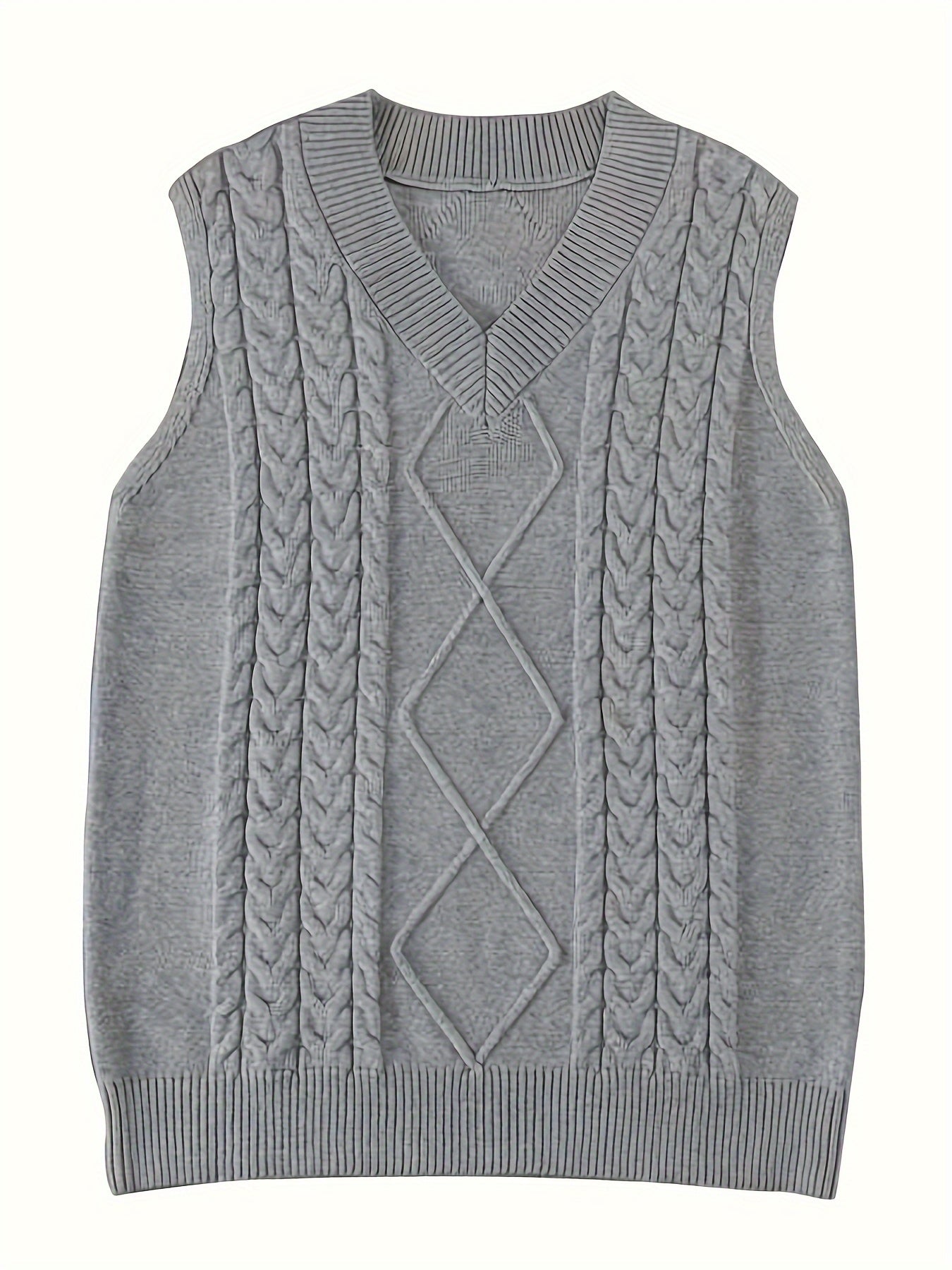 Plus Size Cable Knit Sweater Vest V-Neck Sleeveless Top for Fall Winter