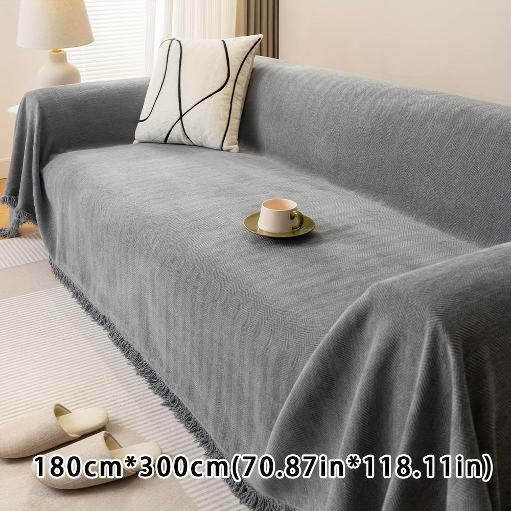 Chenille Sofa Cover with Herringbone Pattern Pet-Friendly Anti-Slip Dustproof Machine Washable Fits Armchair to 4-Seater Living Room