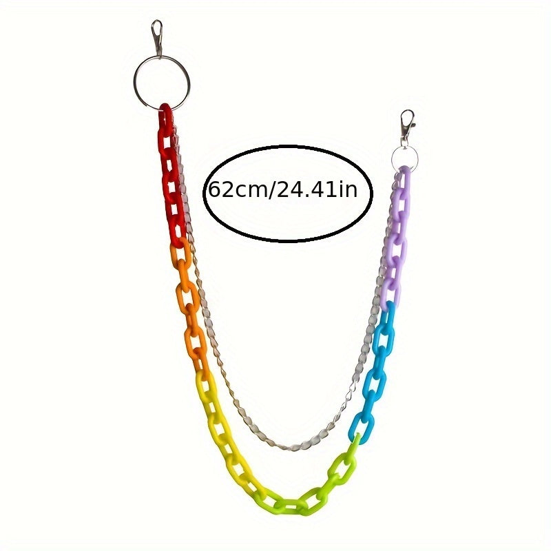 Men's Punk Style Pants with Double Layer Metal Acrylic Chains Rainbow Colors