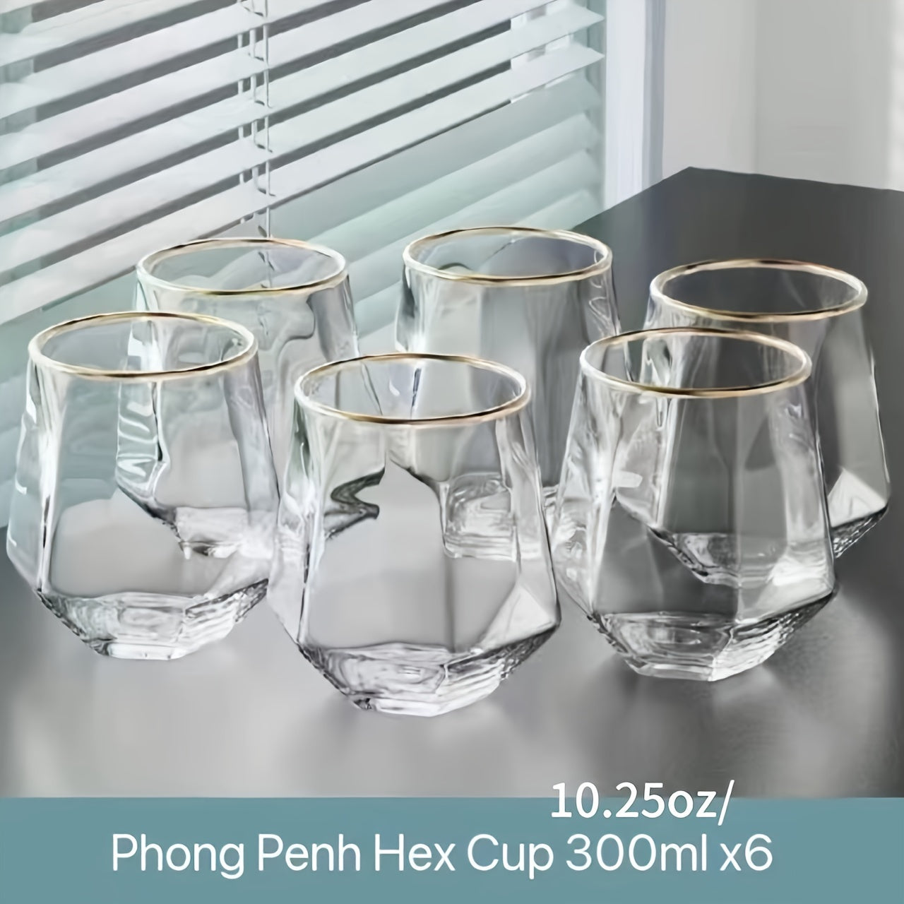 Set of 6 Geometric Glass Cups for Water Juice Whiskey Milk Tea