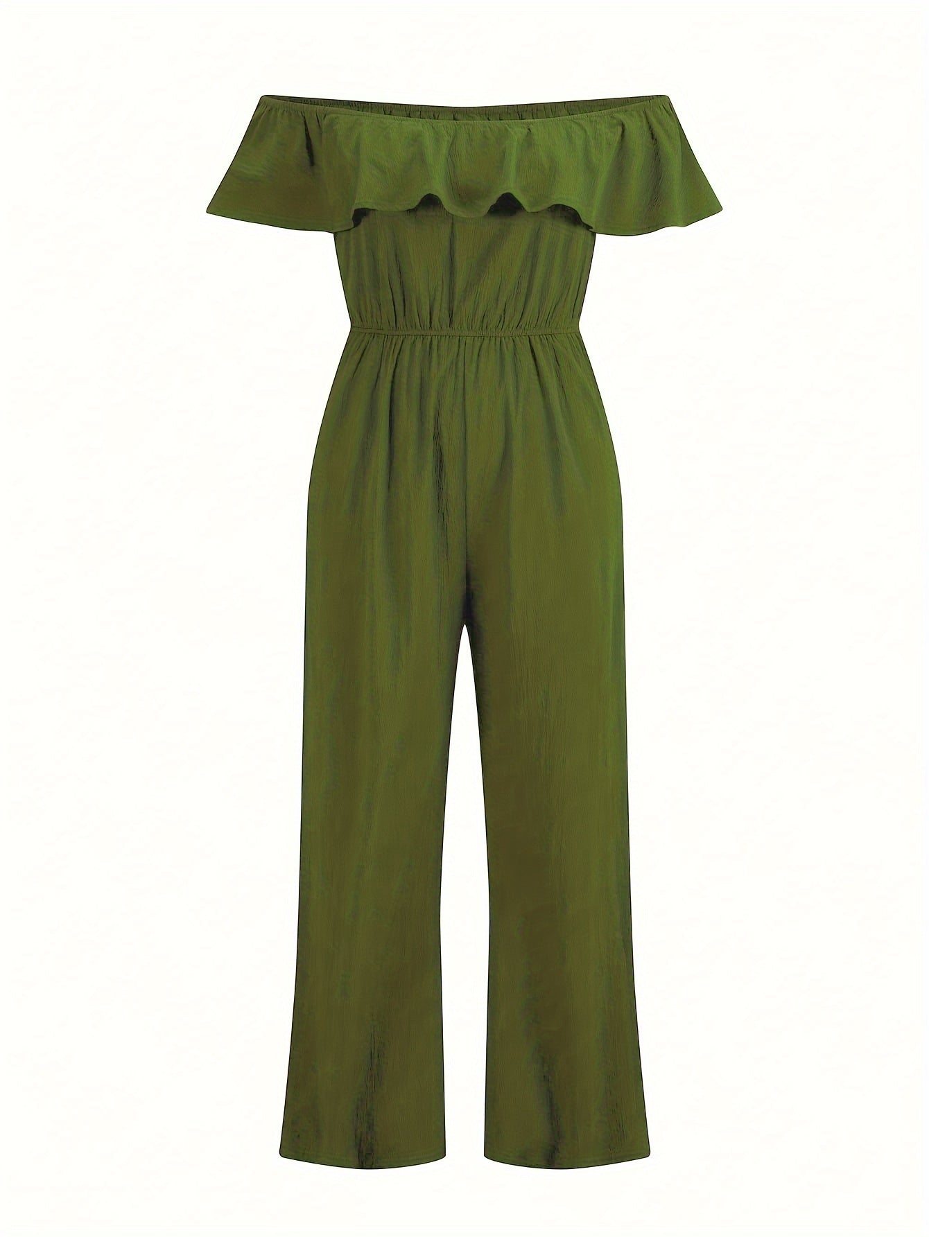 Plus Size Olive Green Off-Shoulder Jumpsuit Wide-Leg Romper for Women
