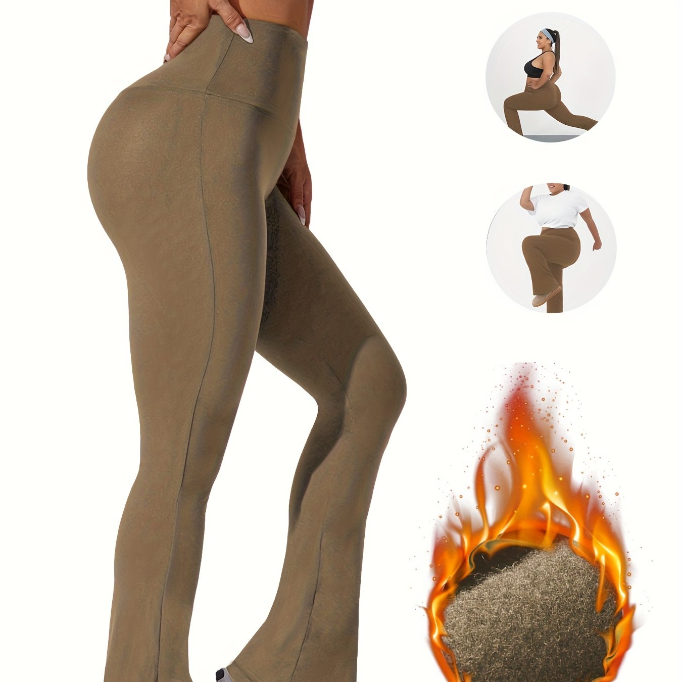 Plus Size Women's Soft High Waist Plush Flare Leggings Tummy Control