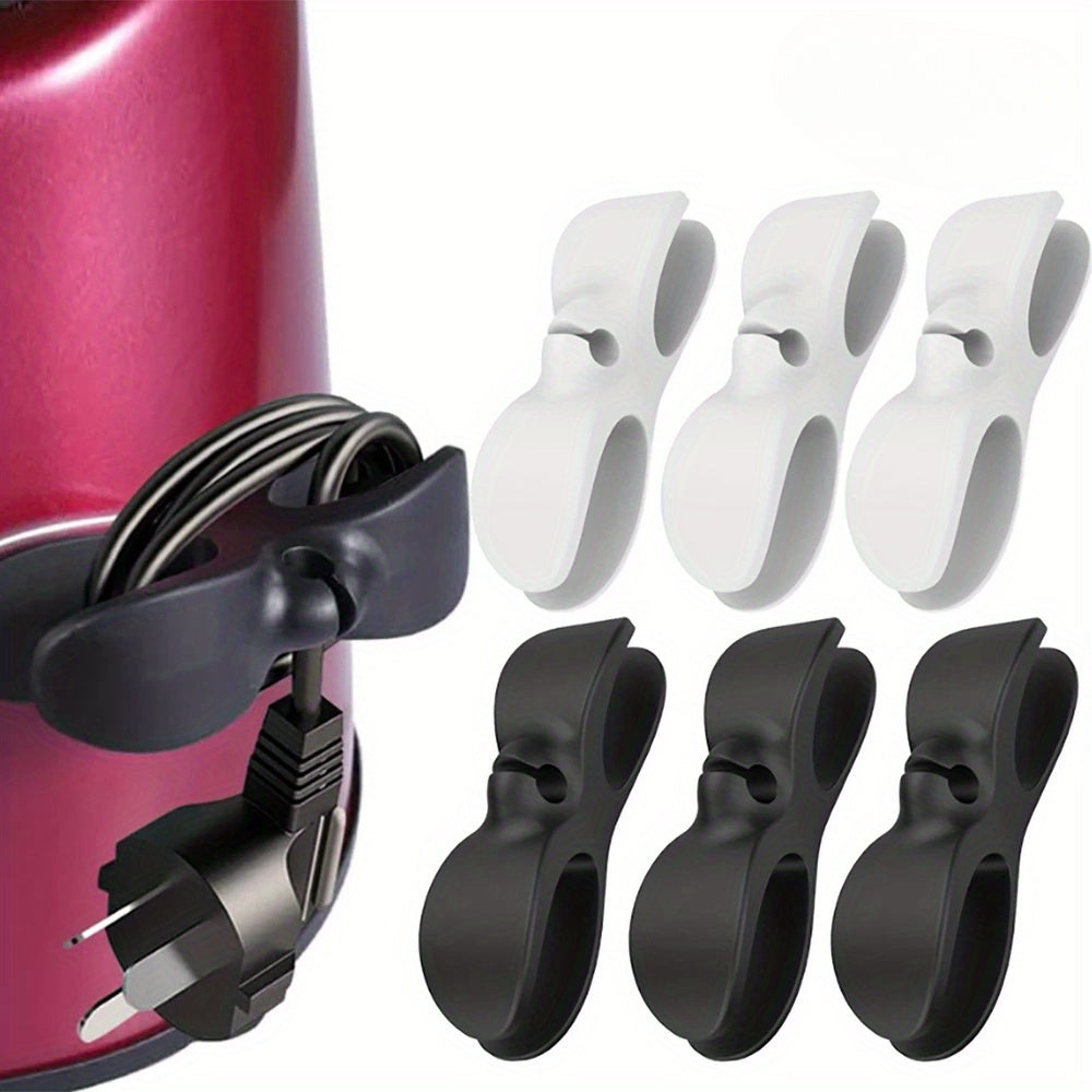 Set of 6 Black and Gray Cable Organizer Clips No-Drill Adhesive Wire Holders for Chargers and Data Cables