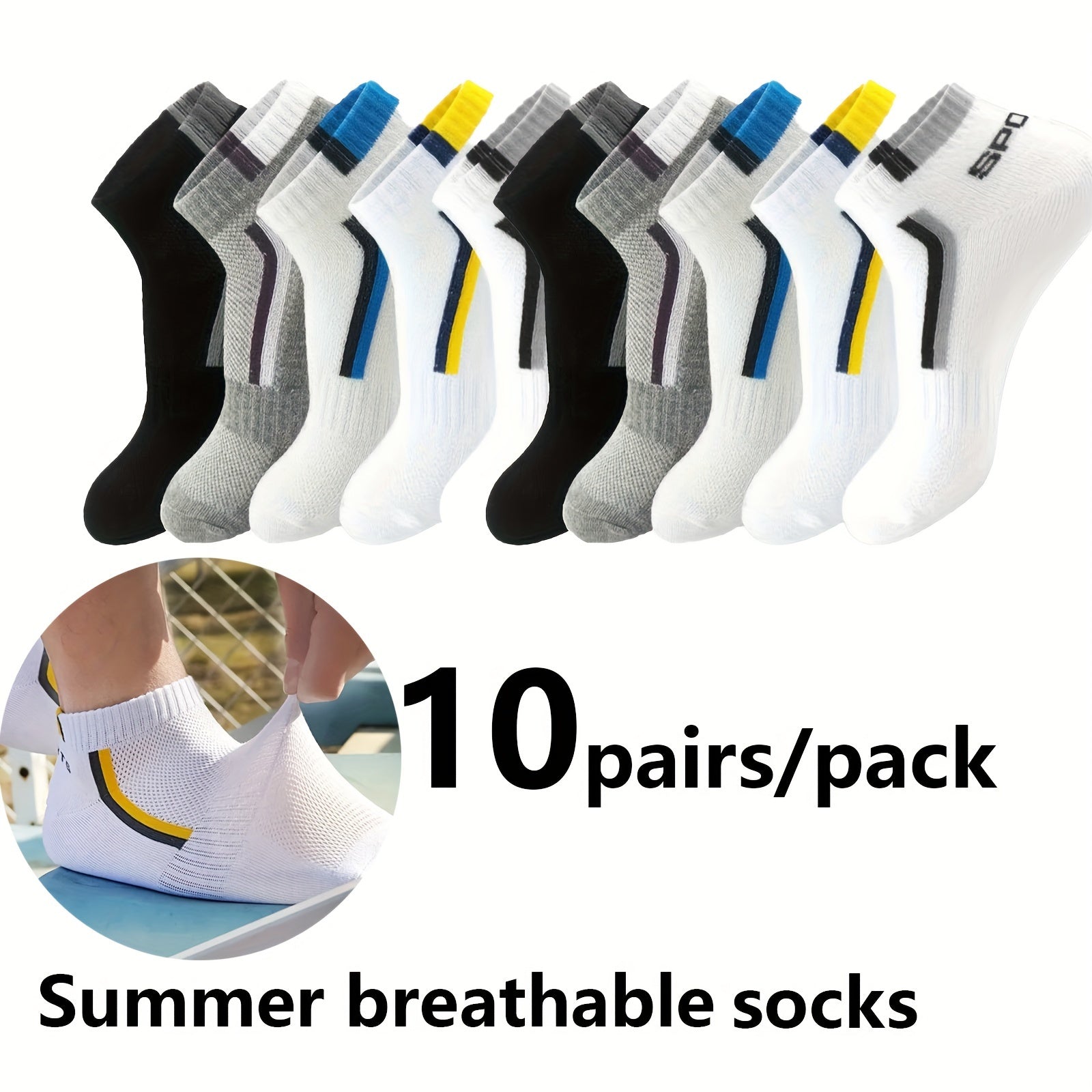 Men's Breathable Short Socks 10/20/30 Pairs Spring Summer Knit Polyester