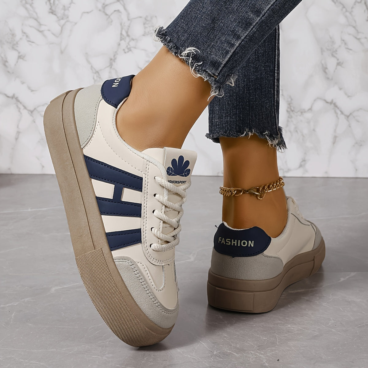 Women's Colorblock Sneakers with Lace-Up Closure and Soft Platform Sole