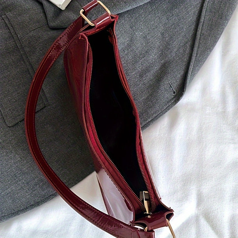 Bolso de mano vintage rojo con correa de hombro fija para salidas informales