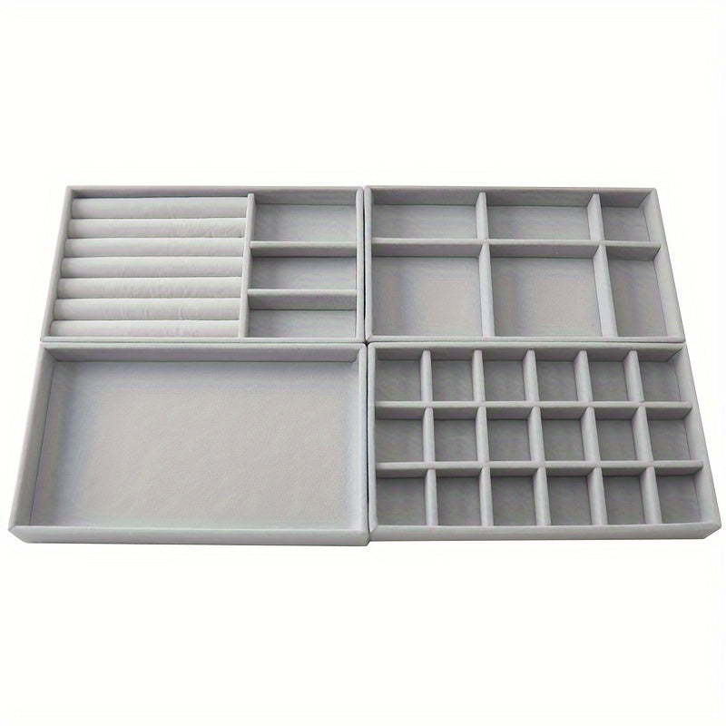 Bandeja organizadora de joyas con revestimiento de madera, cajones y compartimentos para pendientes y collares