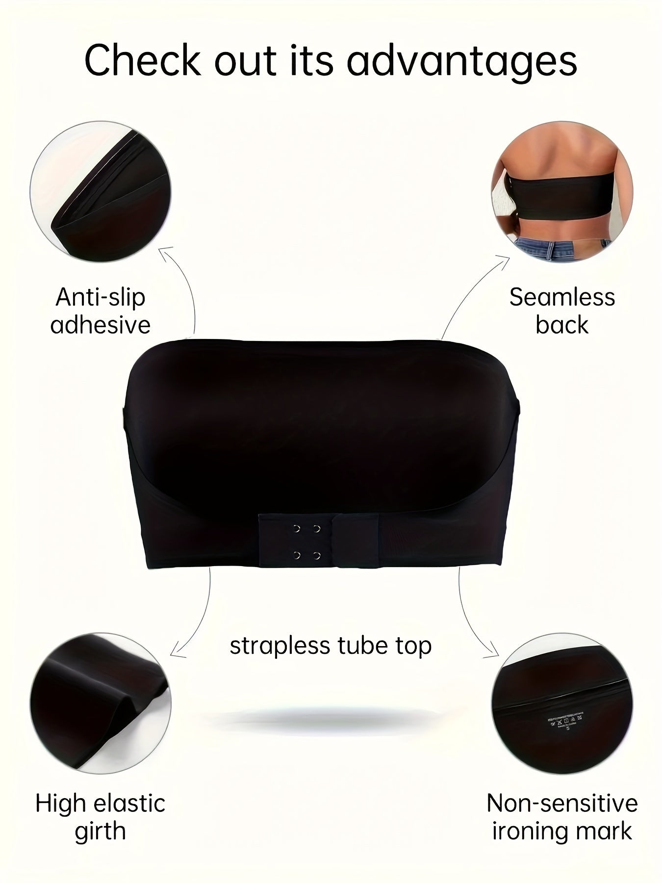 Seamless Strapless Bustier Bra for Women Beige No Underwire Front Closure