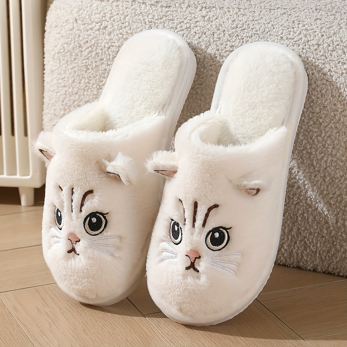 Women's Plush Cat Slippers Soft Fabric Cozy Indoor Outdoor Footwear