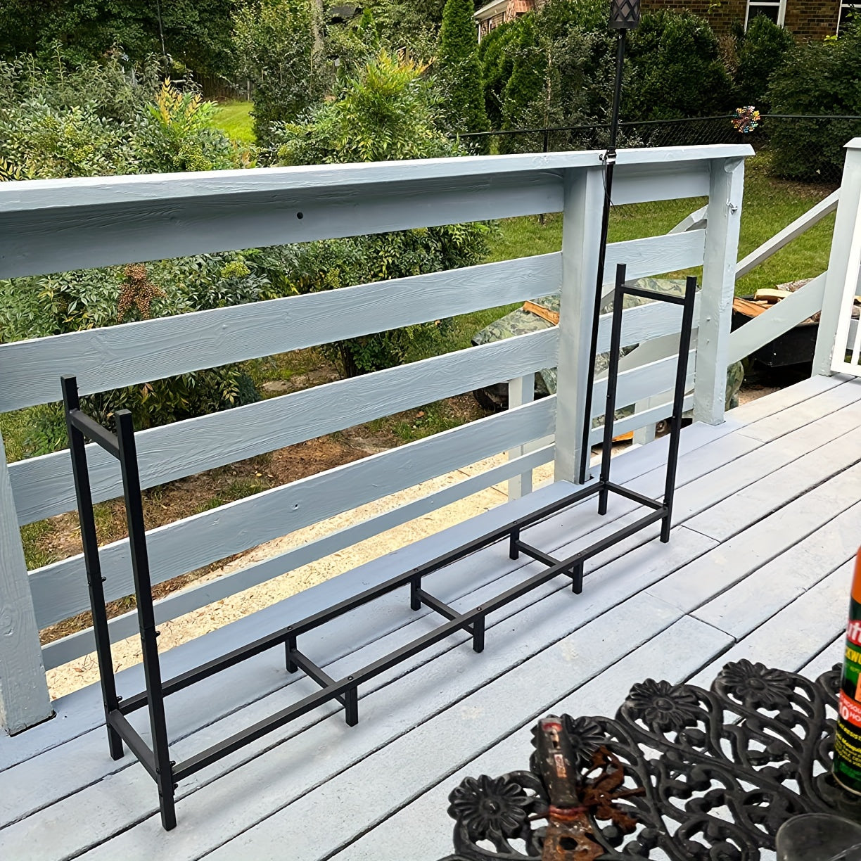 Indoor Outdoor Metal Log Storage Rack Heavy Duty Firewood Holder 243.84 cm