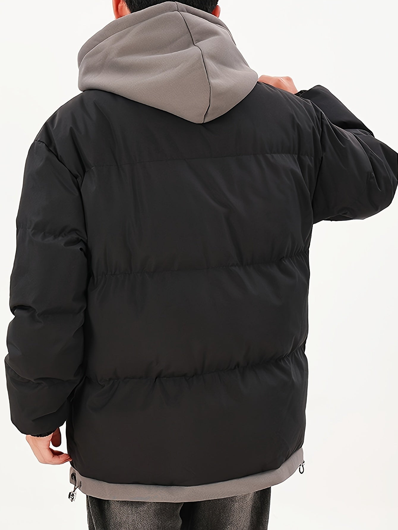 Men's Color-Blocked Hooded Jacket Polyester Casual Outerwear