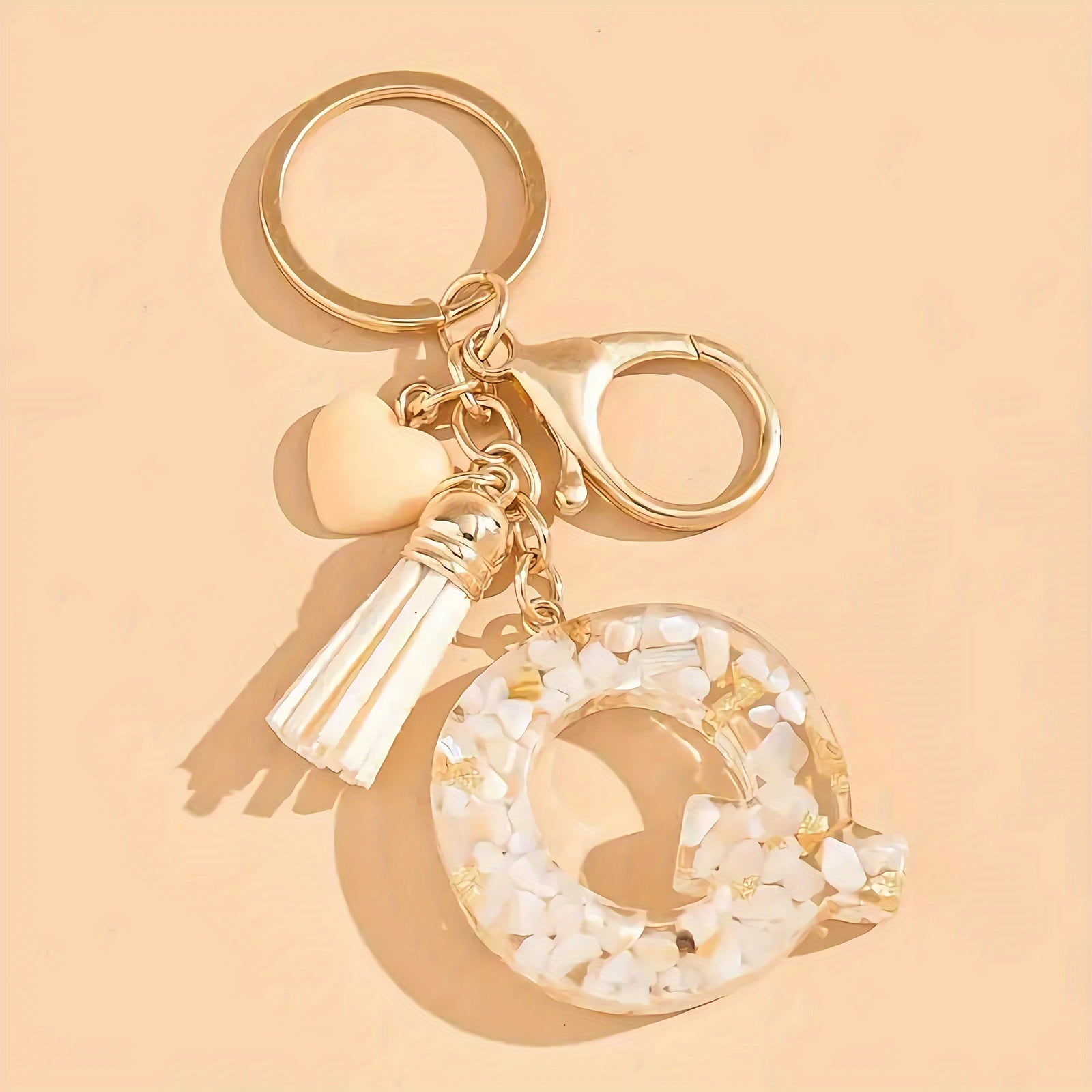 Women's Resin Initial Keychain Heart-Shaped Tassel Charm for Backpacks
