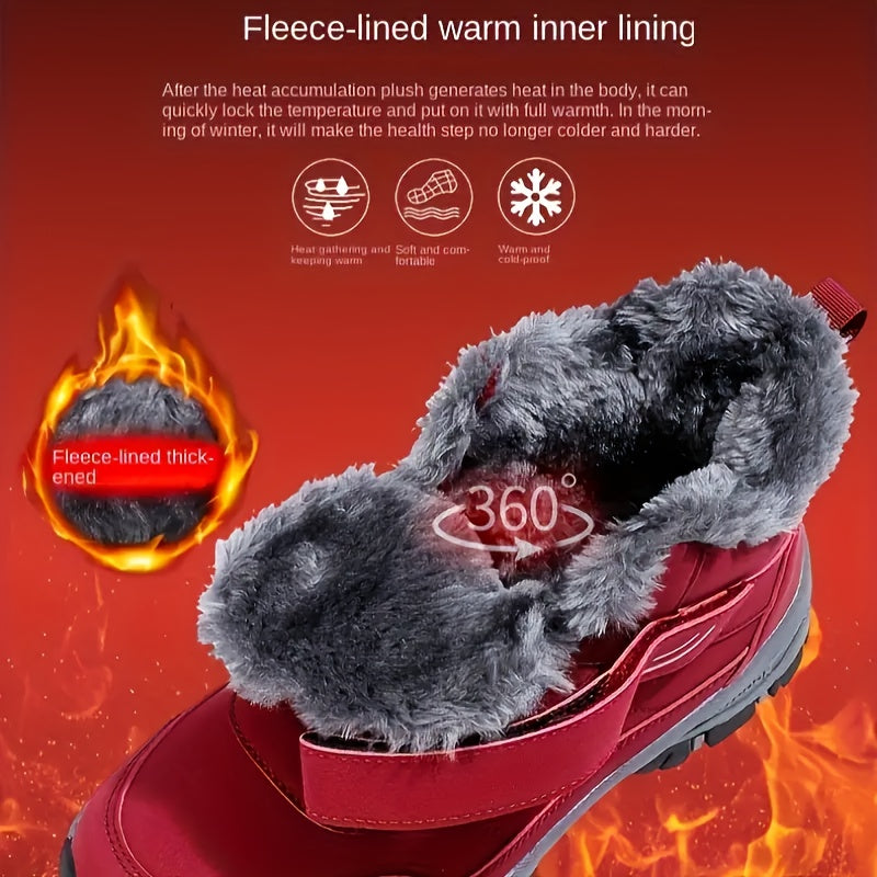 Women's Winter Snow Boots Faux Fur-Lined Ankle Hiking Shoes Non-Slip Red