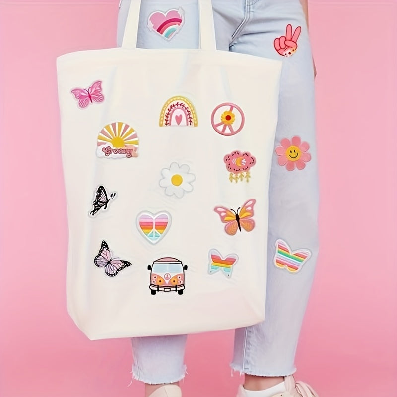 Set of 15/16 Pink Embroidered Iron-On Patches for Girls Clothing Jackets Jeans Backpack Hats