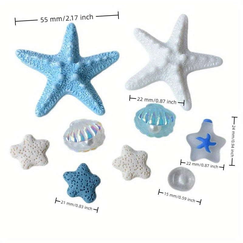9PCS Ocean Resin Starfish Shell Shoe Charms for DIY Slippers Phone Case Craft