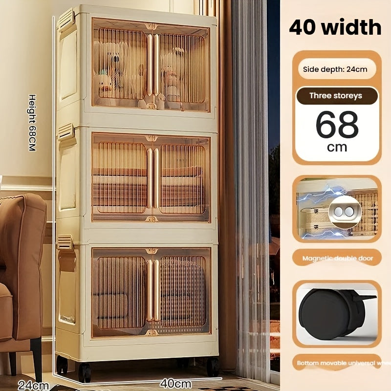 Armario de almacenamiento de plástico rectangular con ruedas, cierre magnético impermeable para ropa y accesorios de exterior