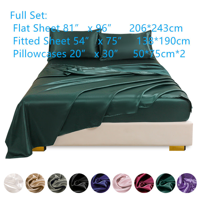 Juego de 4 sábanas de satén para ropa de cama incluye sábana superior, sábana ajustable y fundas de almohada, lujoso dormitorio, habitación de invitados