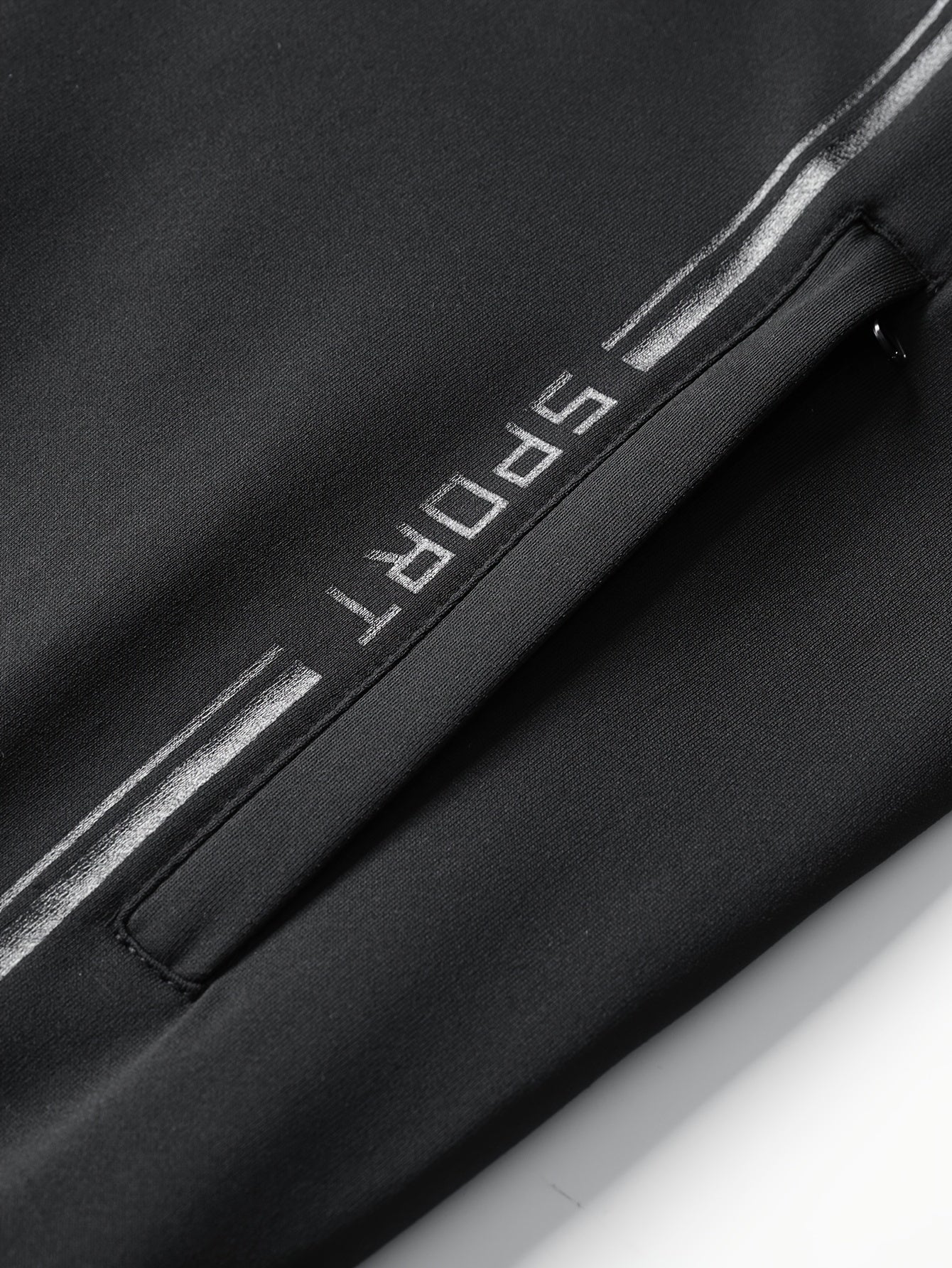 Men's Black Striped Athletic Hoodie and Jogger Set Polyester Spring Fall Sportswear