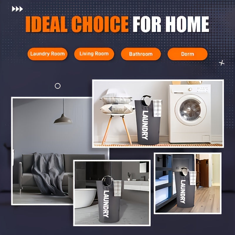 Gran cesta de ropa plegable impermeable con asas acolchadas negra ovalada